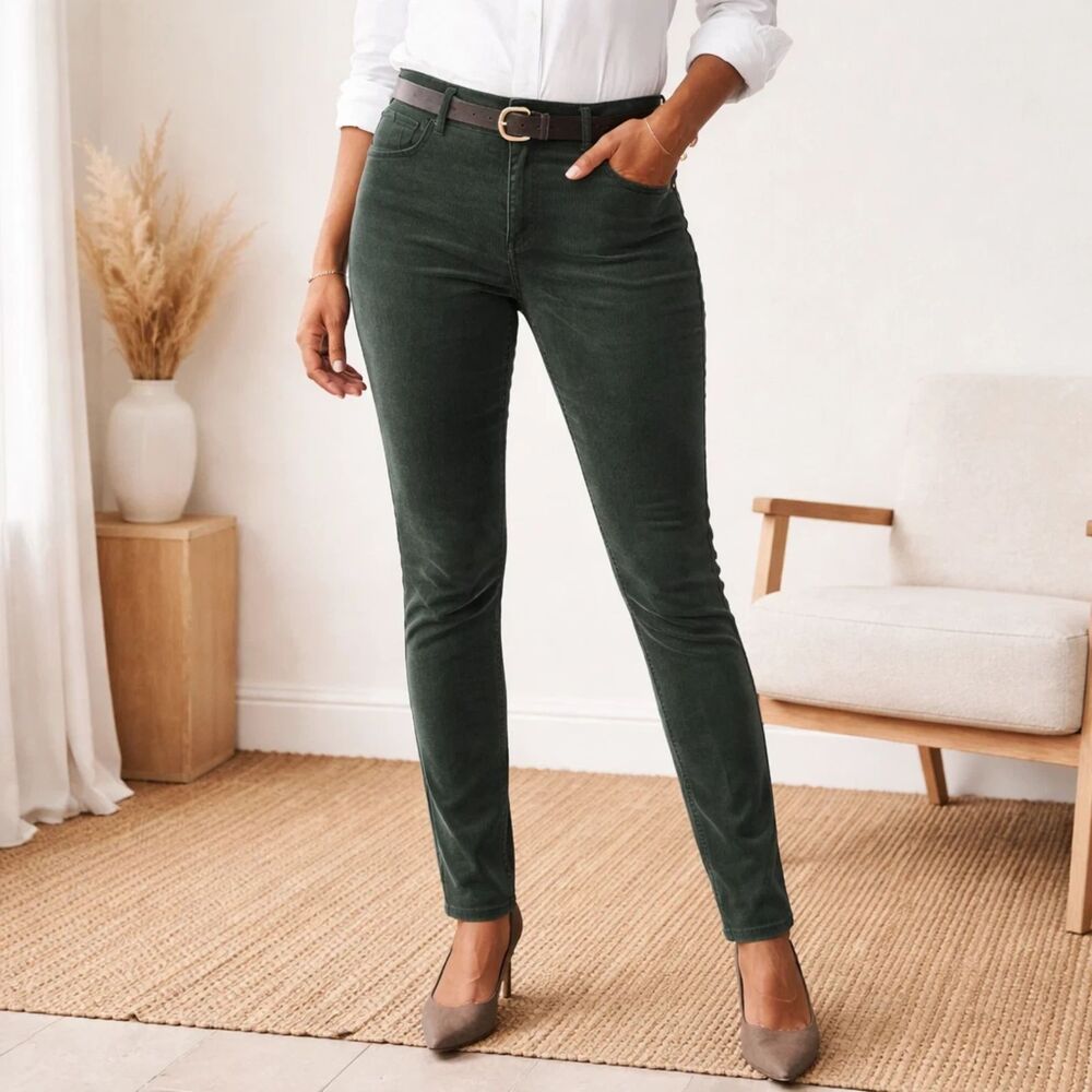 LOFT Green Corduroy Skinny Pants Women’s Size 14 Stretch Mid Rise